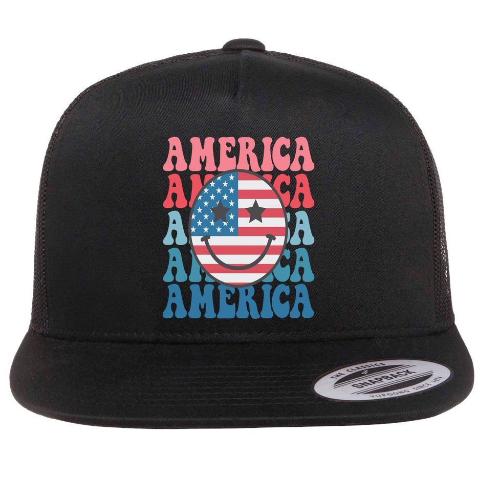 America Smiley Face Flat Bill Trucker Hat