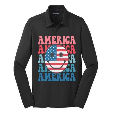 America Smiley Face Silk Touch Performance Long Sleeve Polo