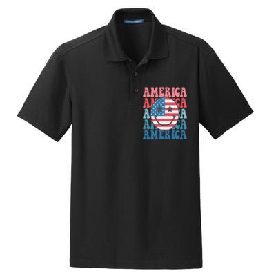 America Smiley Face Dry Zone Grid Polo