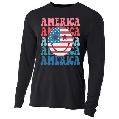 America Smiley Face Cooling Performance Long Sleeve Crew