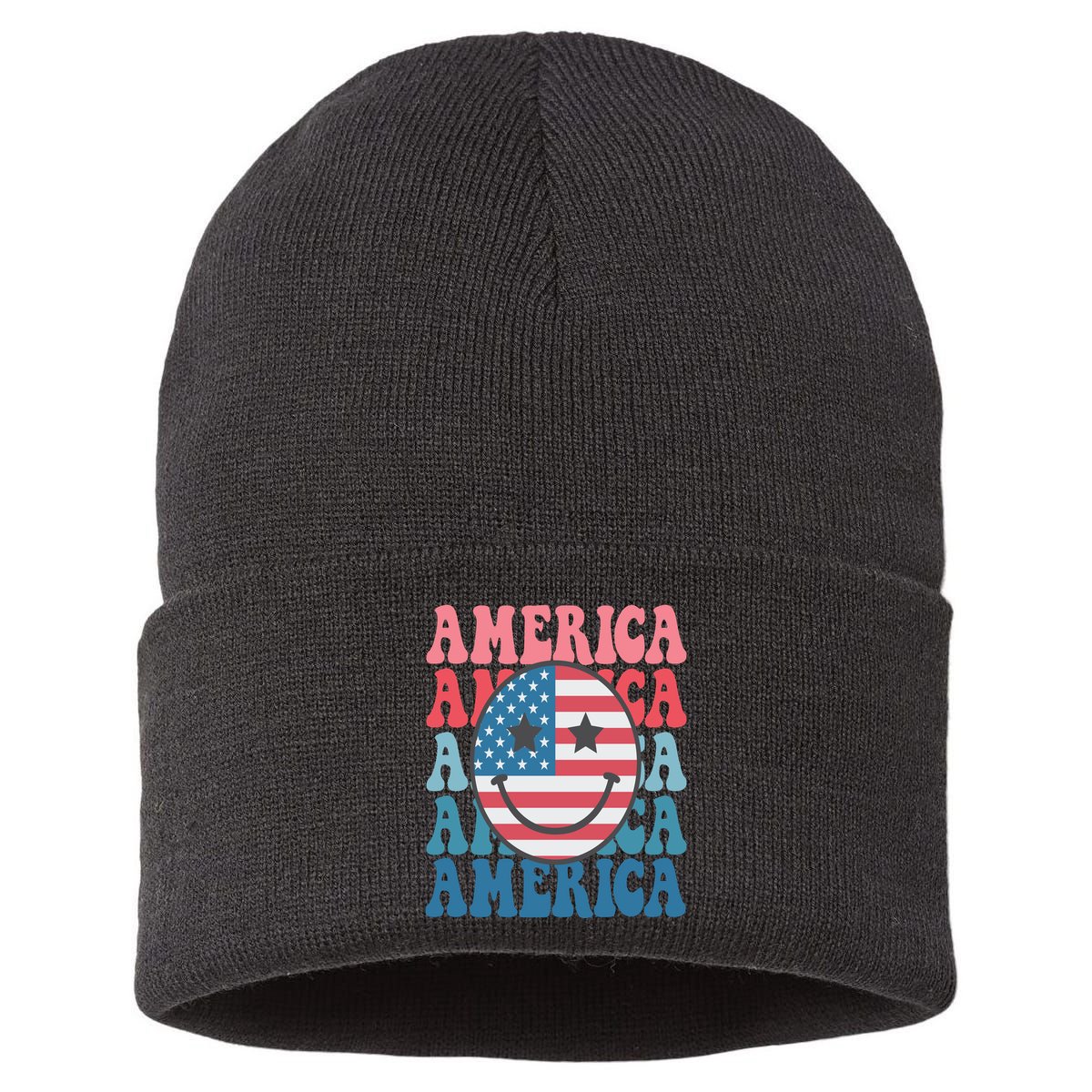 America Smiley Face Sustainable Knit Beanie