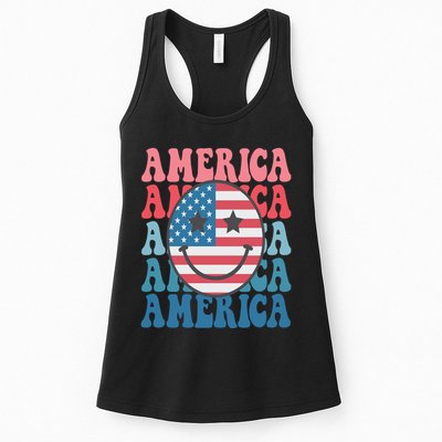 America Smiley Face Womens Tank Top