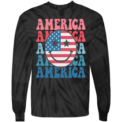 America Smiley Face Tie-Dye Long Sleeve Shirt