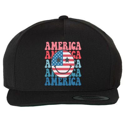 America Smiley Face Wool Snapback Cap