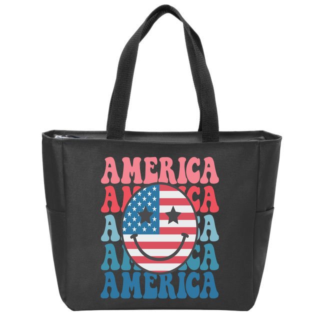 America Smiley Face Zip Tote Bag