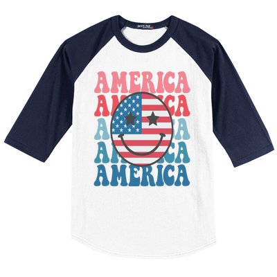 America Smiley Face Baseball Sleeve Shirt