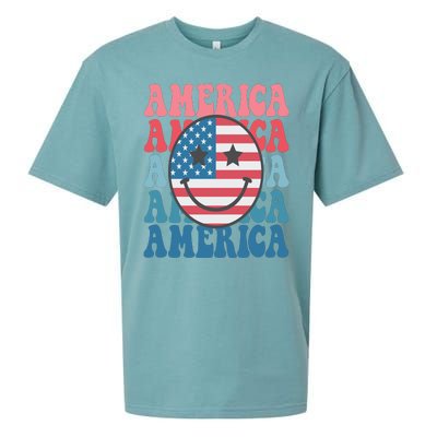 America Smiley Face Sueded Cloud Jersey T-Shirt