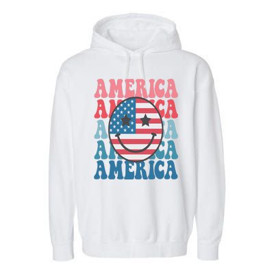 America Smiley Face Garment-Dyed Fleece Hoodie