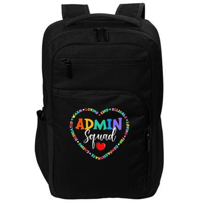 Admin Squad Funny Heart First Day Of School Impact Tech Backpack