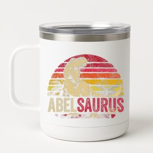 Abel Saurus Funny Personalized Dinosaur T Rex Boy Name 12 oz Stainless Steel Tumbler Cup