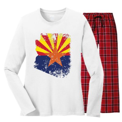 Arizona State Flag Faded Flag Of Arizona Women's Long Sleeve Flannel Pajama Set 