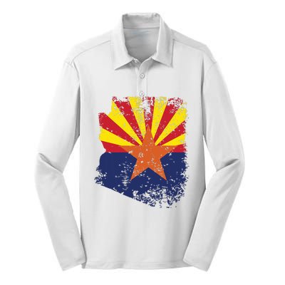 Arizona State Flag Faded Flag Of Arizona Silk Touch Performance Long Sleeve Polo