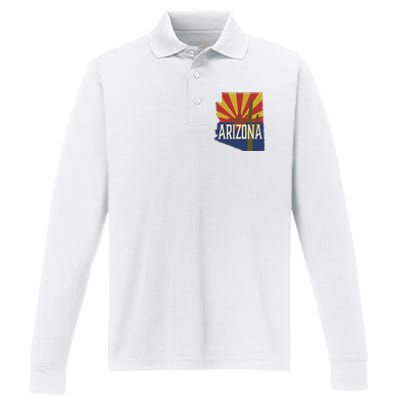 Arizona State Flag Saguaro Performance Long Sleeve Polo