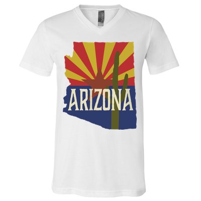 Arizona State Flag Saguaro V-Neck T-Shirt