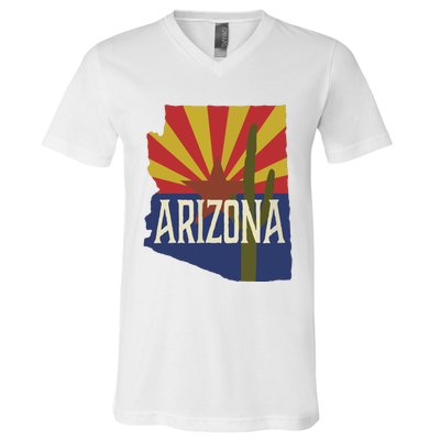 Arizona State Flag Saguaro V-Neck T-Shirt