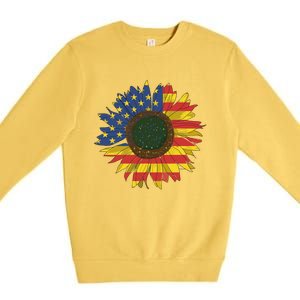 America Sunflower Flag 4th July American Patriotic Flower Cool Gift Premium Crewneck Sweatshirt