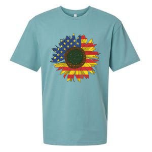 America Sunflower Flag 4th July American Patriotic Flower Cool Gift Sueded Cloud Jersey T-Shirt