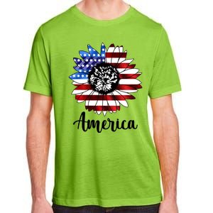 America Sunflower Flag 4th July Adult ChromaSoft Performance T-Shirt