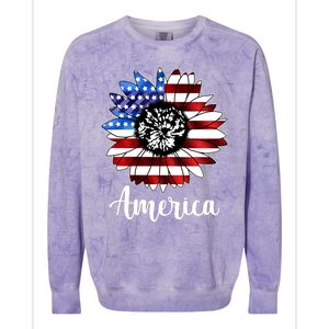 America Sunflower Flag 4th July Colorblast Crewneck Sweatshirt