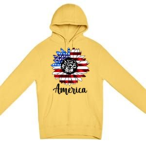 America Sunflower Flag 4th July Premium Pullover Hoodie