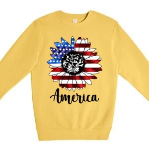 America Sunflower Flag 4th July Premium Crewneck Sweatshirt