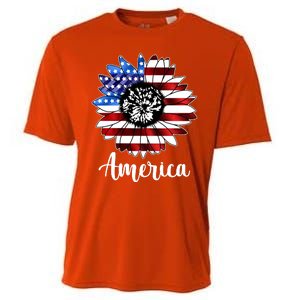 America Sunflower Flag 4th July Cooling Performance Crew T-Shirt