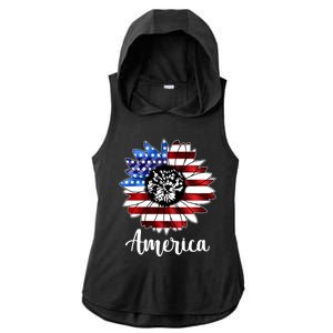 America Sunflower Flag 4th July Ladies PosiCharge Tri-Blend Wicking Draft Hoodie Tank