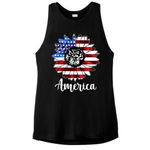 America Sunflower Flag 4th July Ladies PosiCharge Tri-Blend Wicking Tank