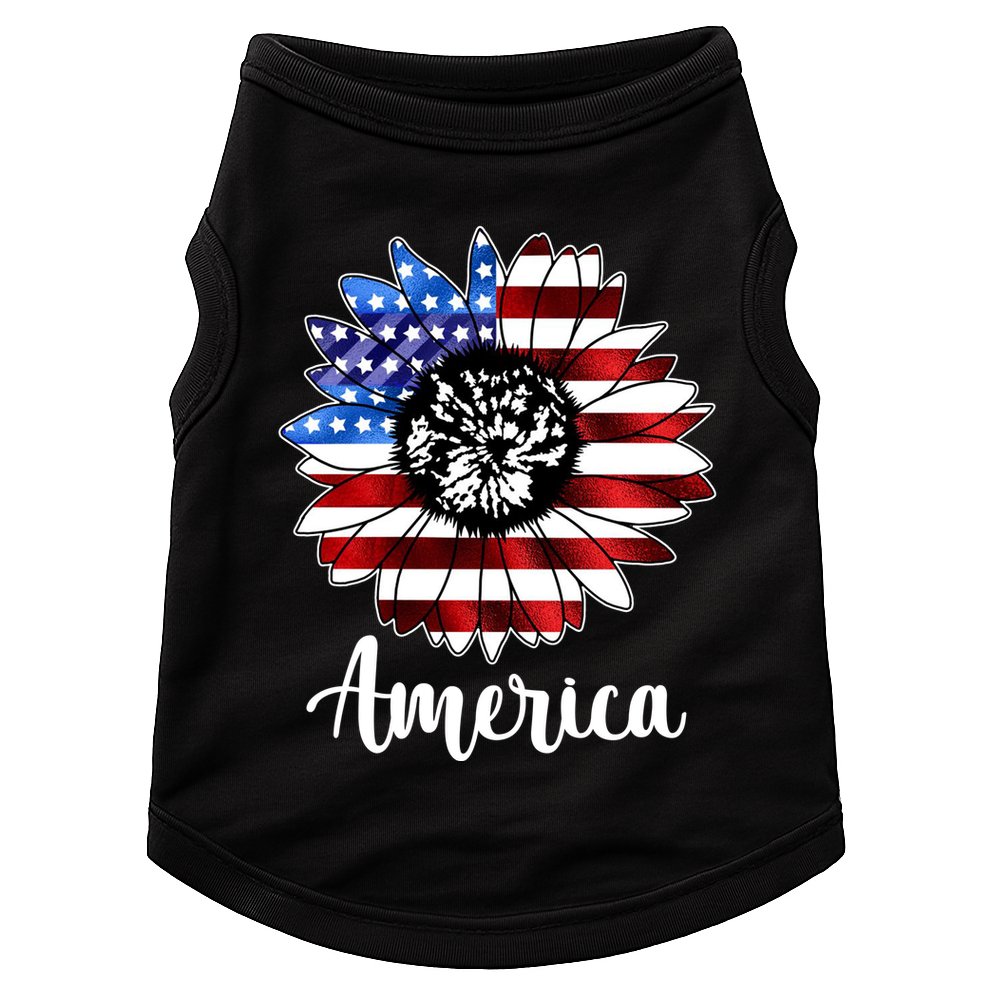 America Sunflower Flag 4th July Doggie Tank