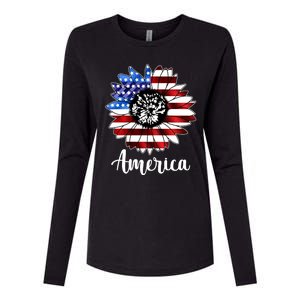 America Sunflower Flag 4th July Womens Cotton Relaxed Long Sleeve T-Shirt