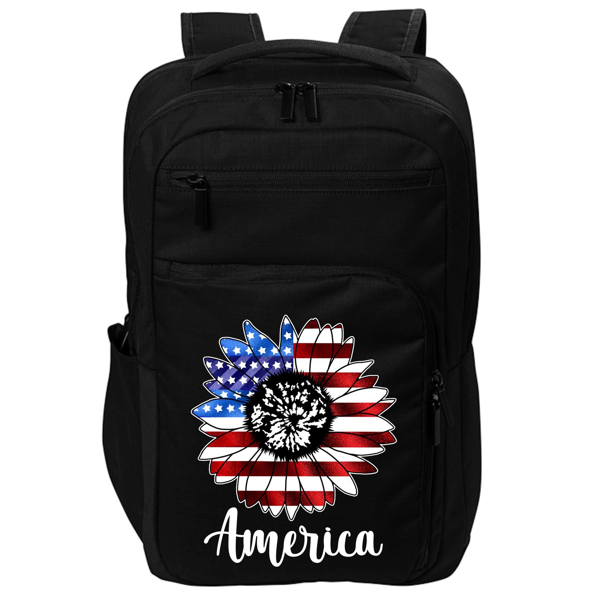 America Sunflower Flag 4th July Impact Tech Backpack