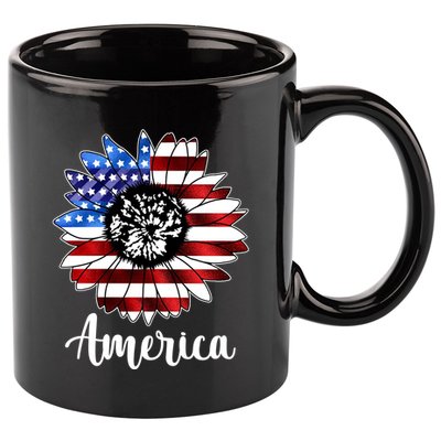 America Sunflower Flag 4th July 11oz C Handle Ceramic Mug