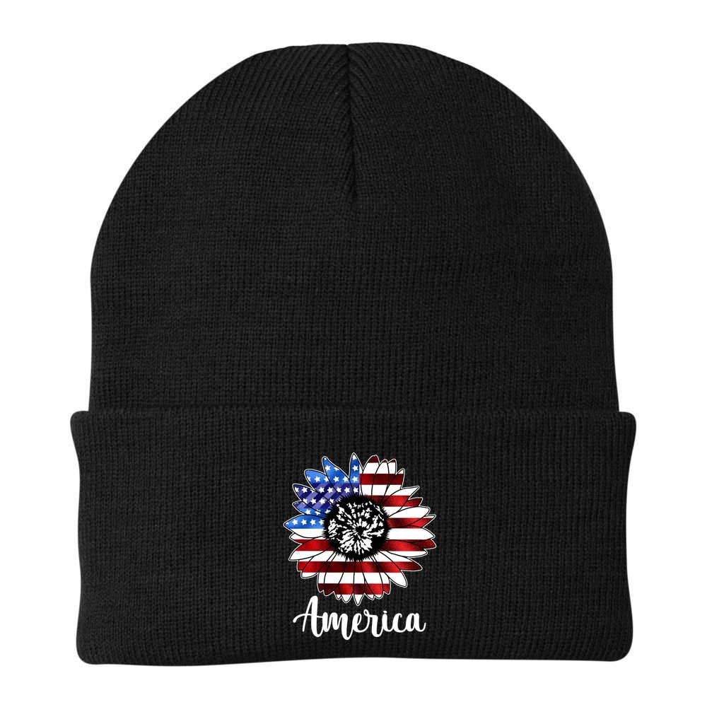 America Sunflower Flag 4th July Beanie