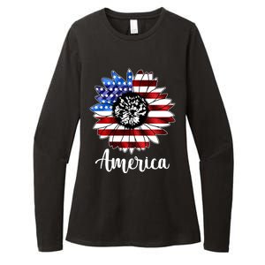 America Sunflower Flag 4th July Womens CVC Long Sleeve Shirt