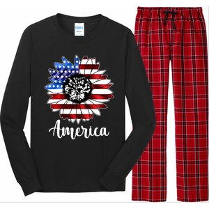 America Sunflower Flag 4th July Long Sleeve Pajama Set