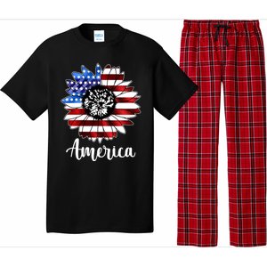 America Sunflower Flag 4th July Pajama Set