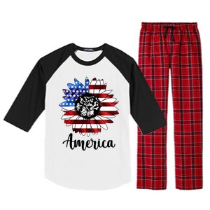 America Sunflower Flag 4th July Raglan Sleeve Pajama Set