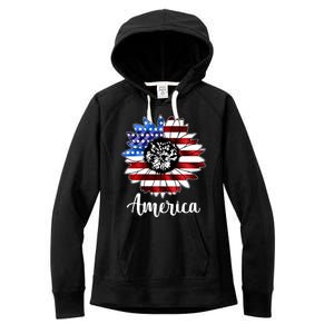 America Sunflower Flag 4th July Women's Fleece Hoodie