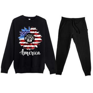 America Sunflower Flag 4th July Premium Crewneck Sweatsuit Set