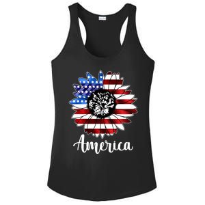 America Sunflower Flag 4th July Ladies PosiCharge Competitor Racerback Tank