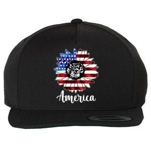 America Sunflower Flag 4th July Wool Snapback Cap