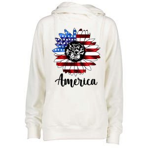 America Sunflower Flag 4th July Womens Funnel Neck Pullover Hood