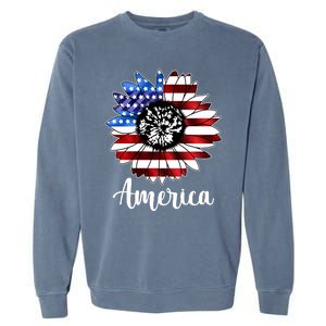 America Sunflower Flag 4th July Garment-Dyed Sweatshirt