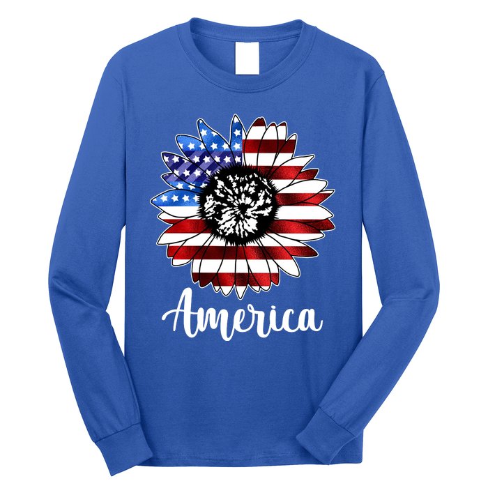 America Sunflower Flag 4th July Long Sleeve Shirt