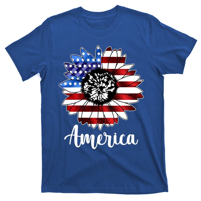 America Sunflower Flag 4th July T-Shirt