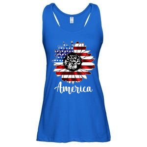 America Sunflower Flag 4th July Ladies Essential Flowy Tank