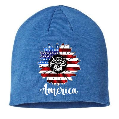 America Sunflower Flag 4th July Sustainable Beanie