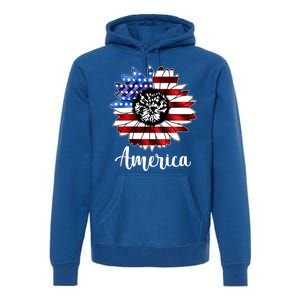 America Sunflower Flag 4th July Premium Hoodie