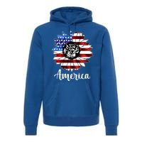 America Sunflower Flag 4th July Premium Hoodie