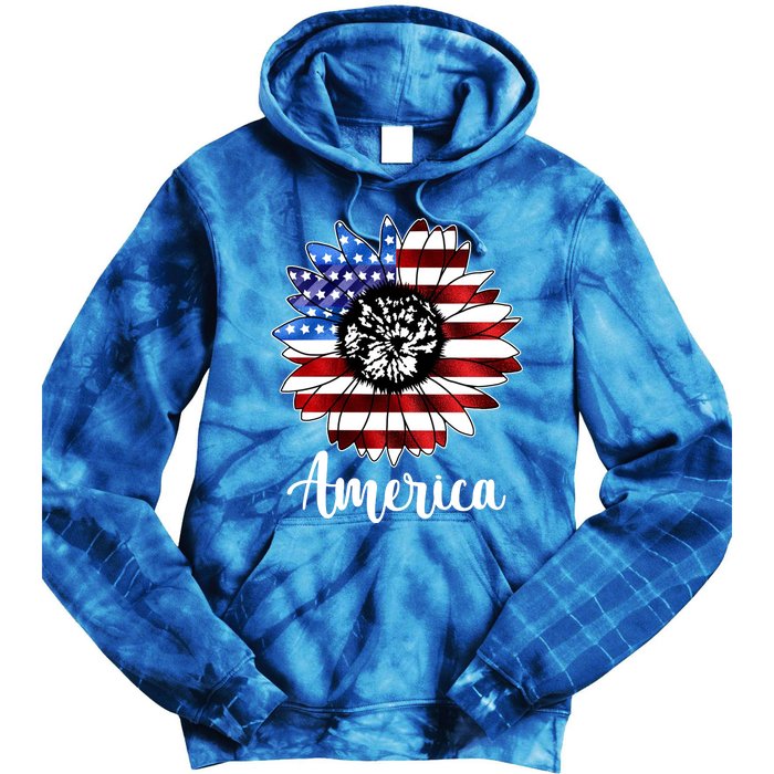 America Sunflower Flag 4th July Tie Dye Hoodie